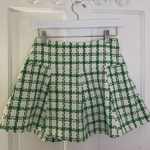NWT fab'rik green and white patterned mini skirt size XS